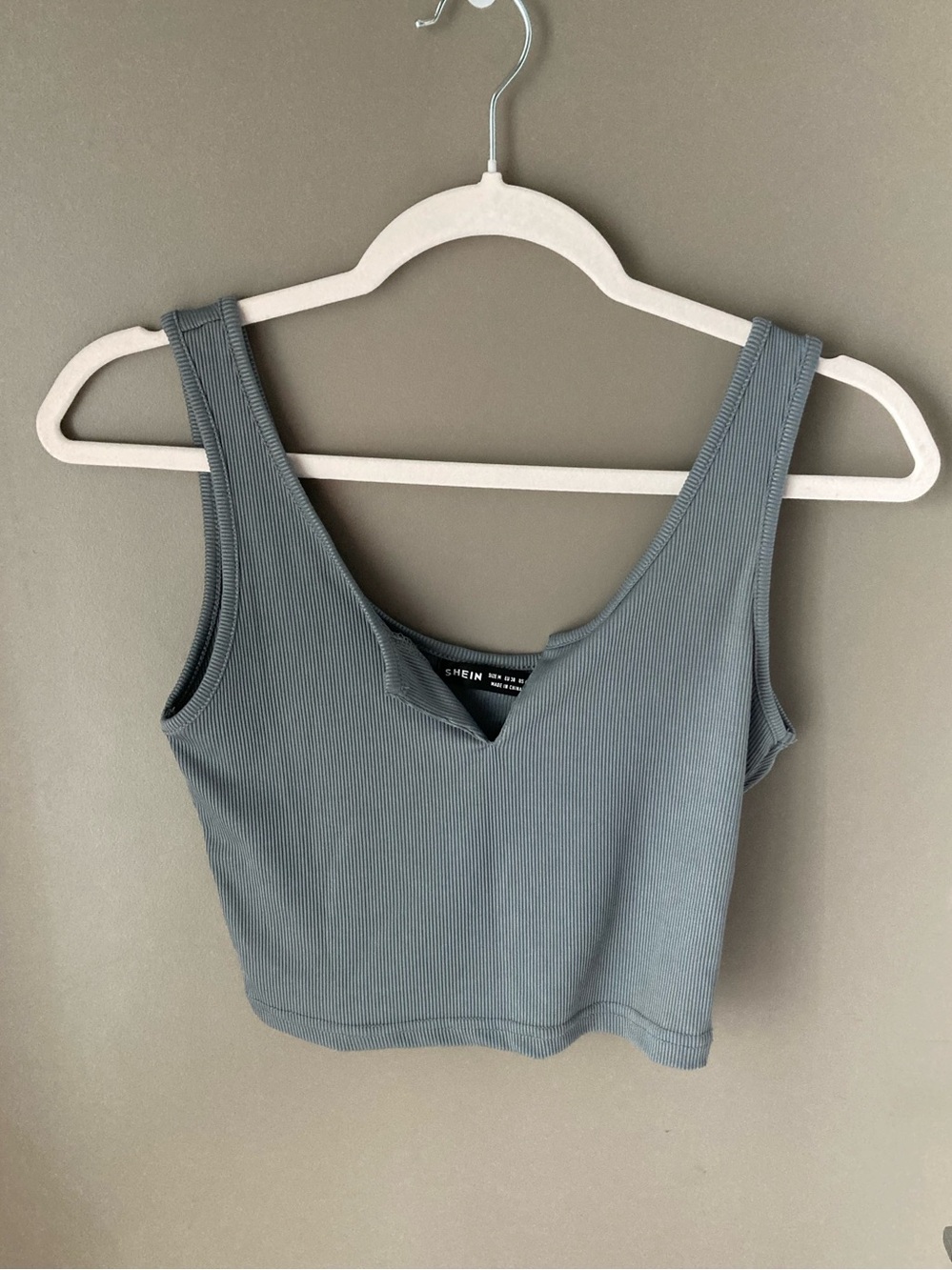 SHEIN Steel Grey Ribbed V-Notch Crop Tank